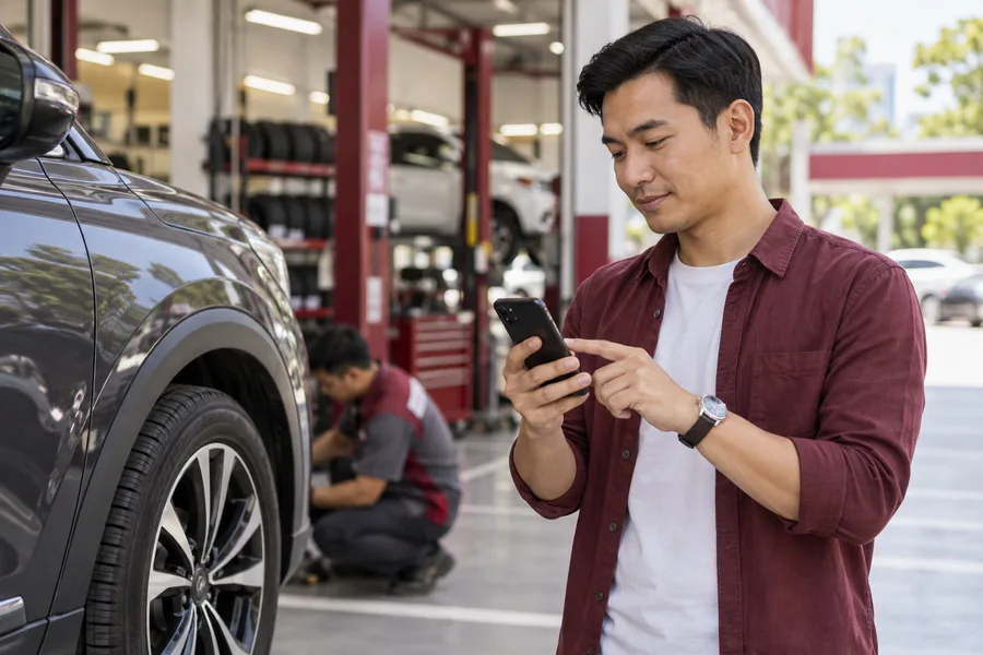 Chủ xe xem thông tin nhắc lịch chăm sóc trên điện thoại