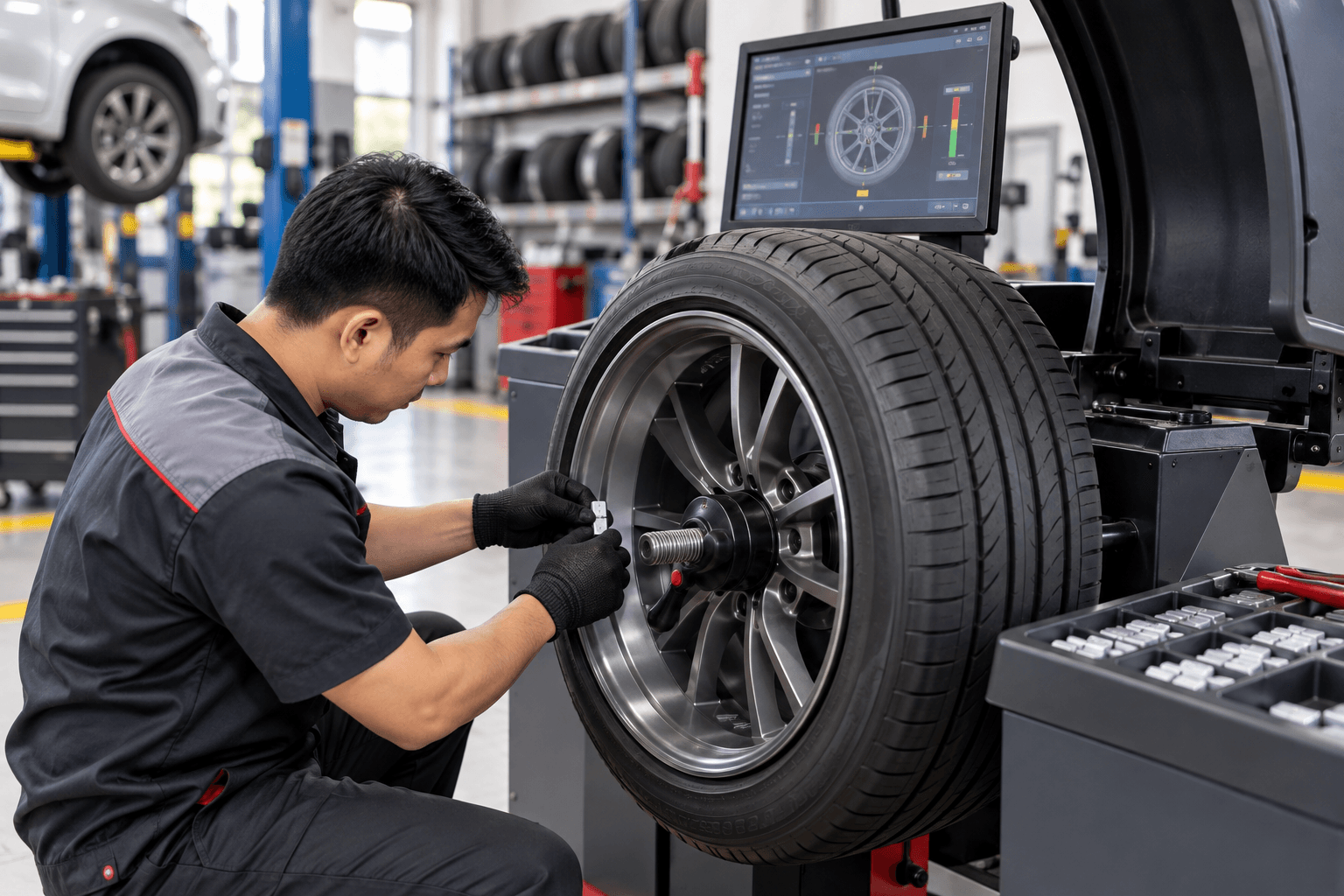 Cân bằng động tại xưởng dịch vụ ô tô