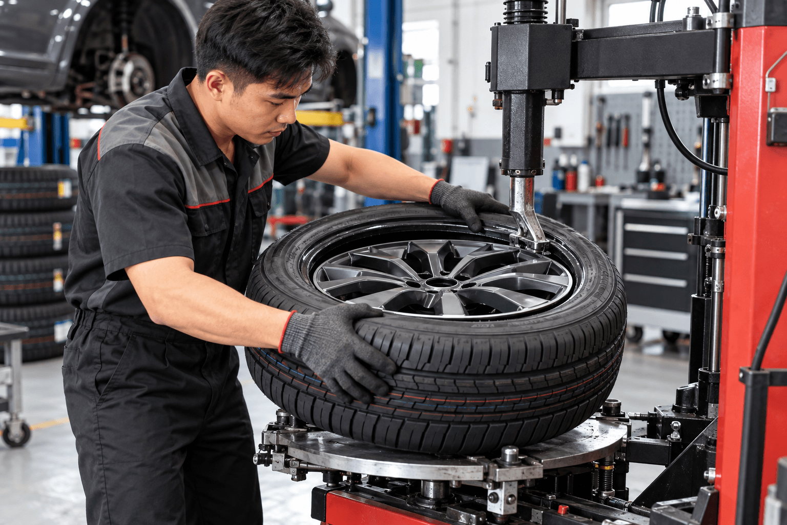 Thay và sửa lốp tại xưởng dịch vụ ô tô